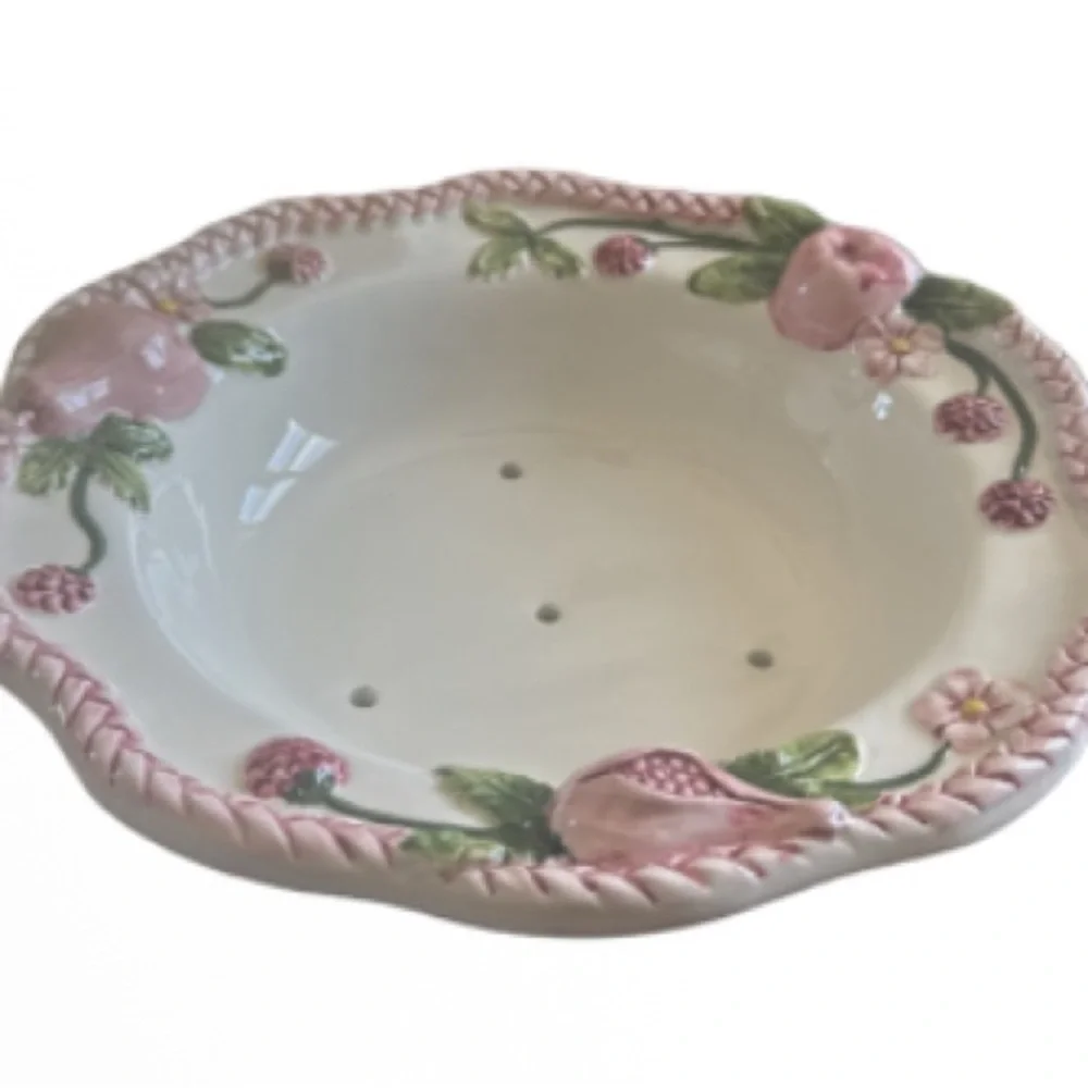 Vintage Italian frutta Fresca  fruit strainer bowl - Pink and Green